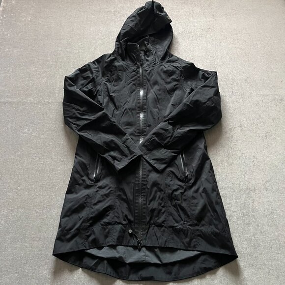 Lululemon Rain Jacket Coat Women Black Hooded Zip Up Long Length Windproof READ - Picture 2 of 14